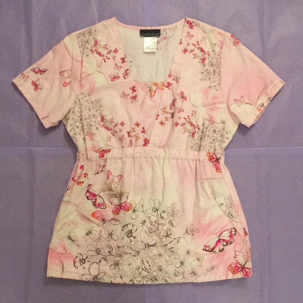 Cherokee Butterflies Scrub Top Size Small